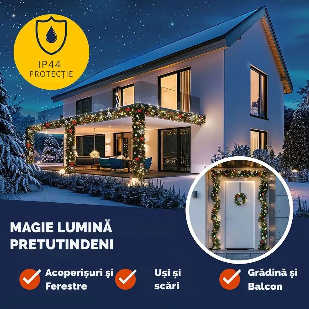 Ghirlandă de Crăciun ANDREA cu iluminare și telecomandă, decorată, 5 m, verde Casaria