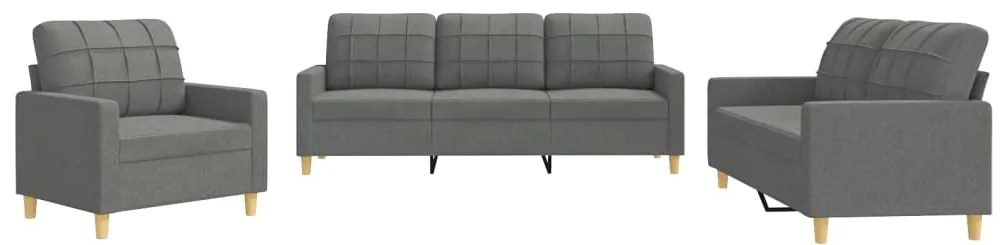 3201243 vidaXL Set de canapele cu perne, 3 piese, gri închis, textil