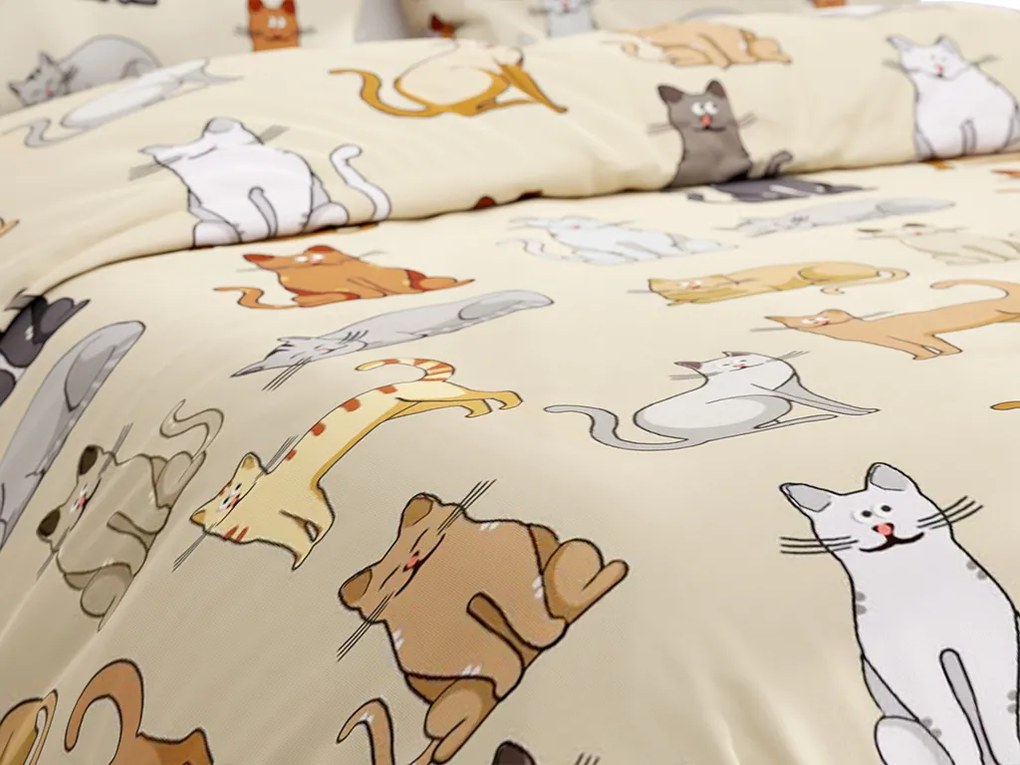 Lenjerie de pat din polibumbac COLORED CATS POLY crem Dimensiune lenjerie de pat: 70 x 90 cm | 140 x 200 cm
