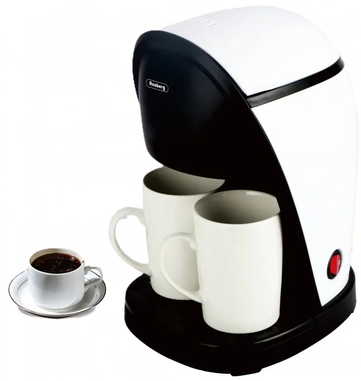 Cafetiera Rosberg R51170E, 450W, 250ml, 2 cani,Cafea macinata, Filtru permanent, Alb