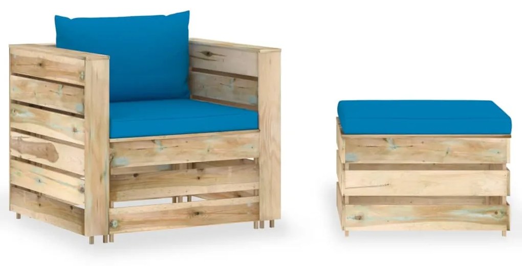 3074535 vidaXL Set mobilier grădină cu perne, 2 piese, lemn tratat verde