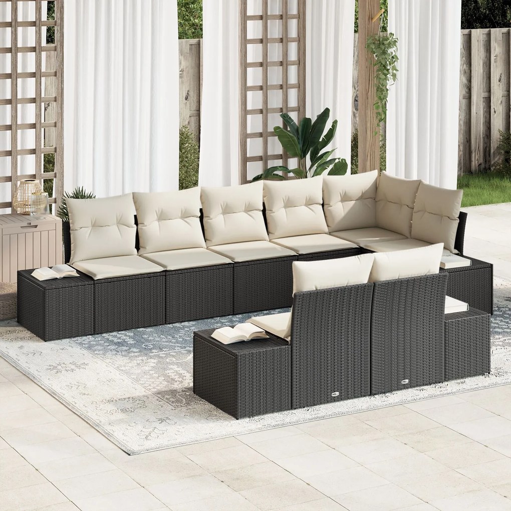 vidaXL Set de canapele pentru grădină 8 pcs negru și crem Rattan poli