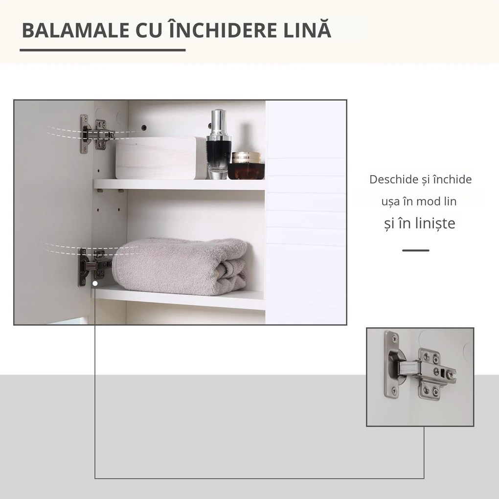 Kleankin Dulapior de Baie cu Oglindă Suspendat, Rafturi Reglabile, Design Compact, 54x15x55cm, Alb | Aosom Romania