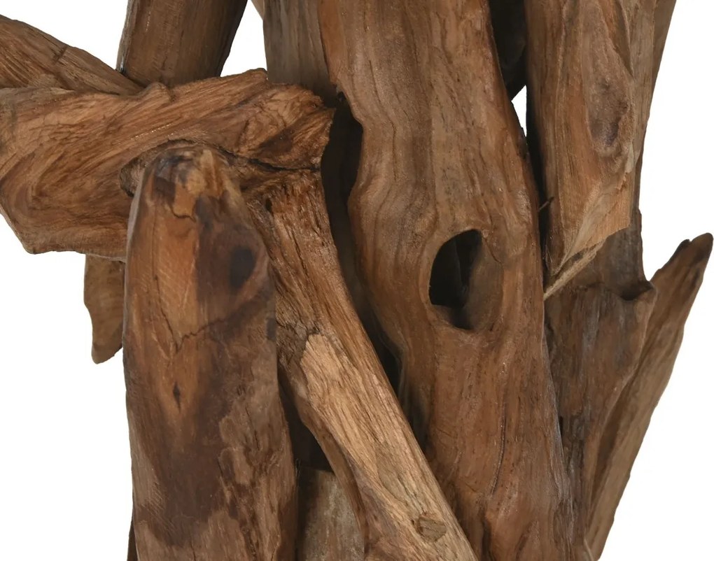 Lampă decorativă din lemn de tec, natur, corp din ramuri împletite și suport pentru lumânare, lucrată manual, 180 x 40 x 40 cm, „Violette”