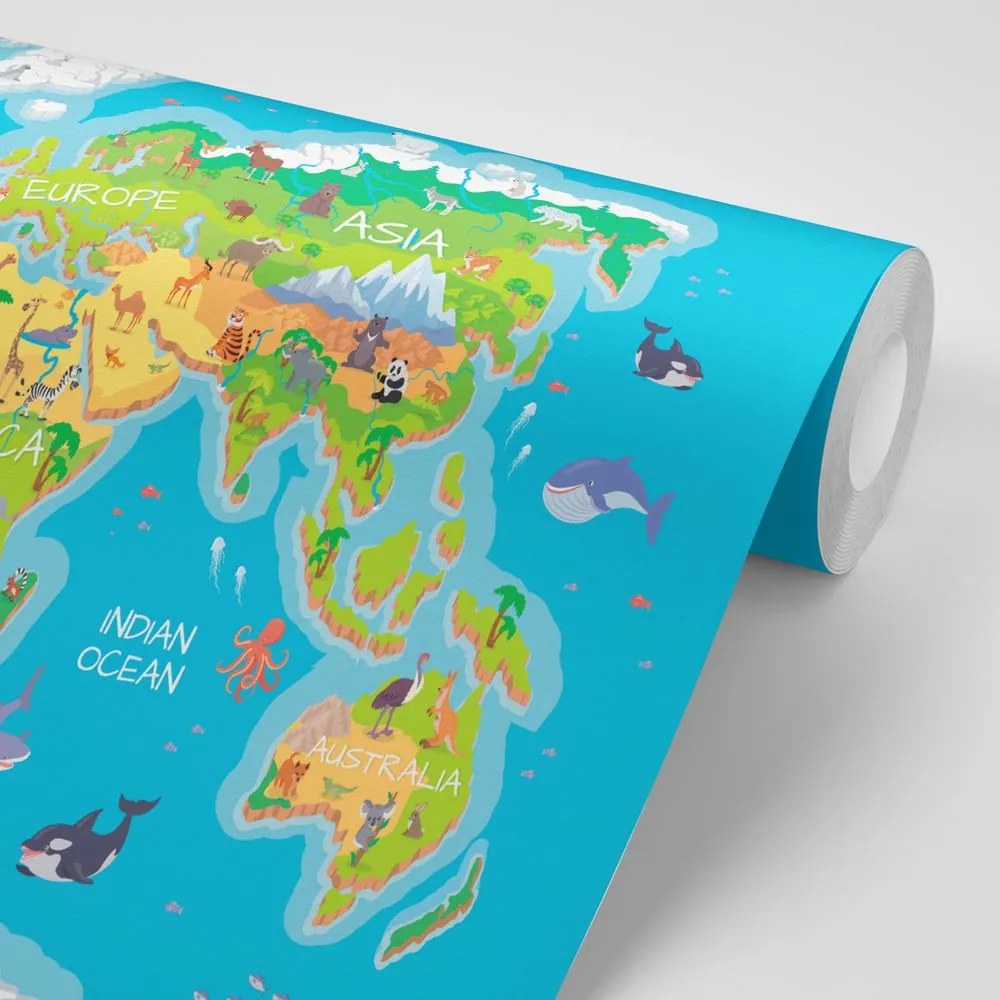 Tapet harta lumii  geografică pentru copii