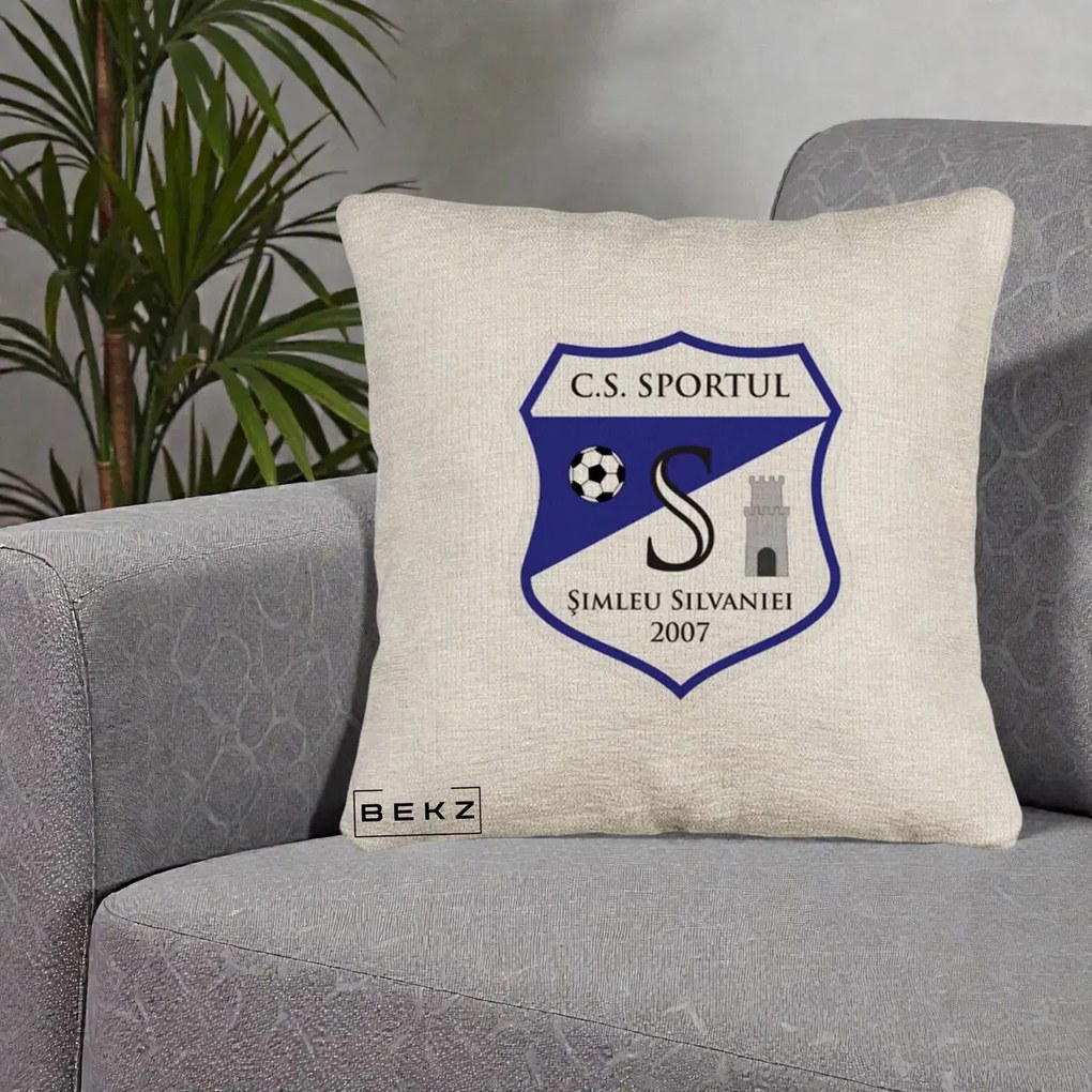 Perna Personalizata CS Sportul Simleu Silvaniei 2007, 40x40 cm, Bej Canapea, Husa Detasabila, Perna Inclusa, BEKZ®