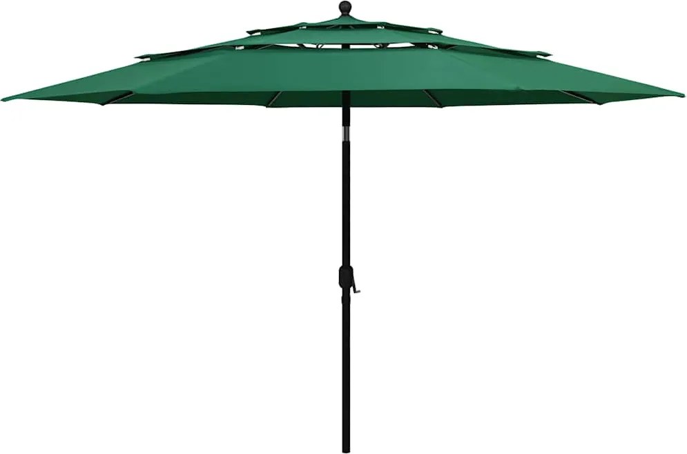 vidaXL Umbrelă grădină cu 3 niveluri, stâlp aluminiu, verde, 3,5 m