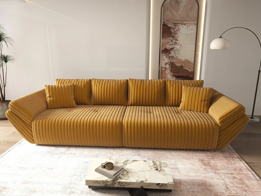 Canapea extensibilă dumonde cu ladă de depozitare si sezut confortabil din spuma high-density, Berlin Ambience Mustar 300x100 cm