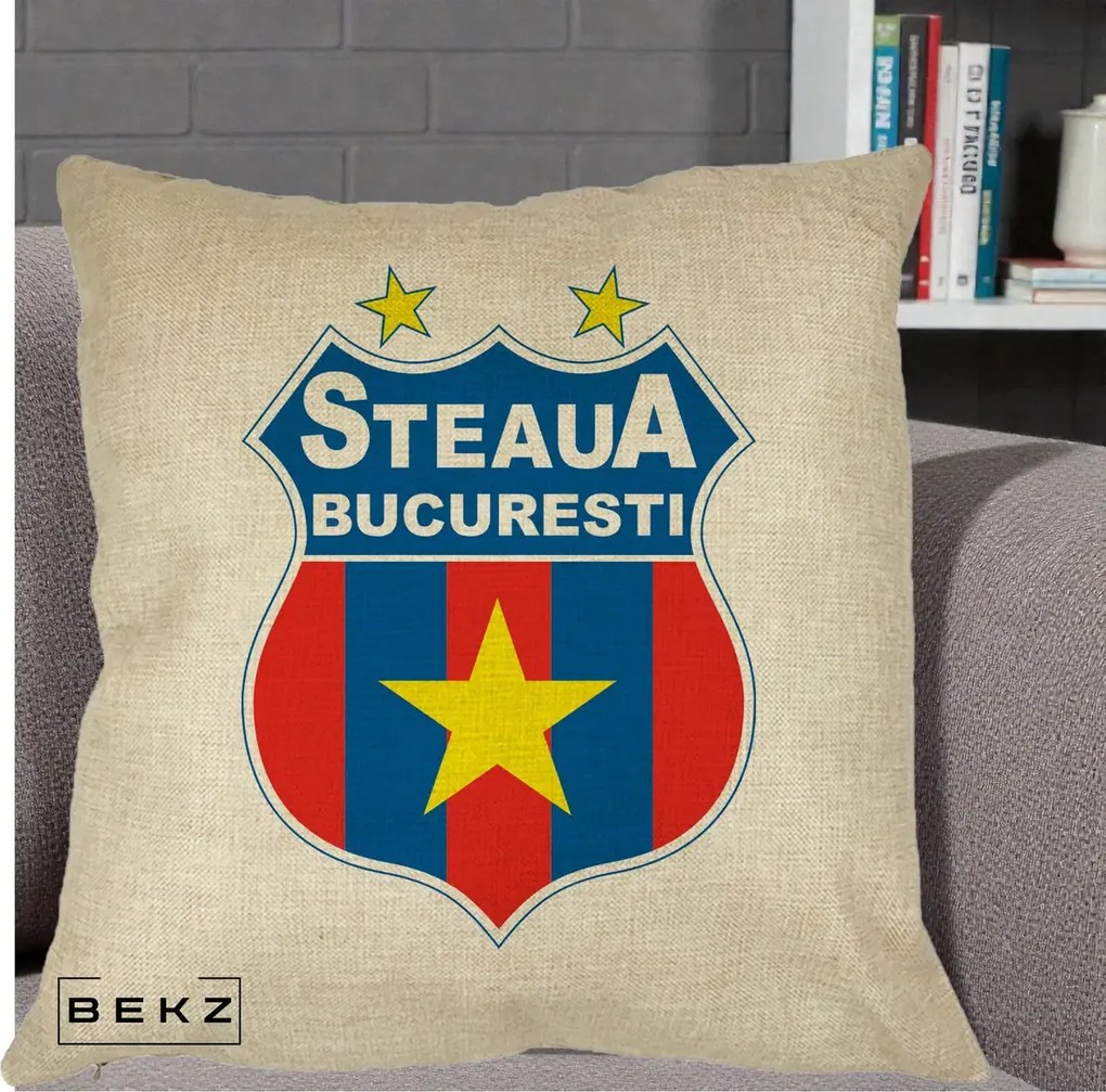 Perna Personalizata Steaua Bucuresti Fotbal, 40x40 cm, Crem, Husa Detasabila, Perna Inclusa, BEKZ®