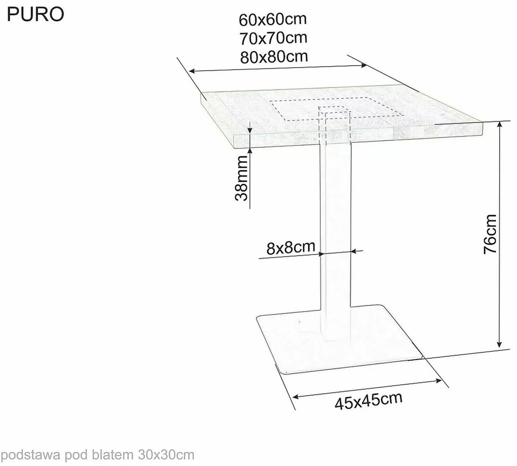 Masa de sufragerie neagra cu blat in decor de stejar PURO 60x60
