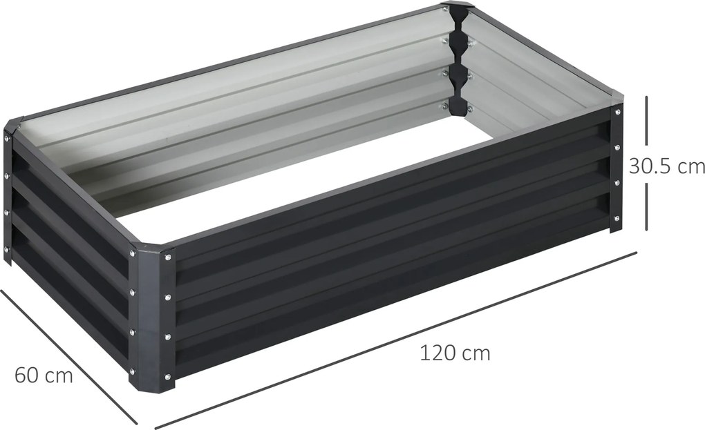 Outsunny Cadru de grădină dreptunghiular din tablă de oțel ondulată 120 x 60 x 30,5 cm gri | Aosom Romania