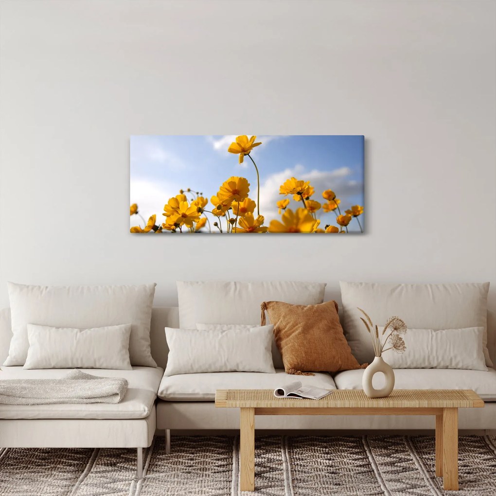 Tablou - Câmp cu flori galben deschis (120x50 cm)
