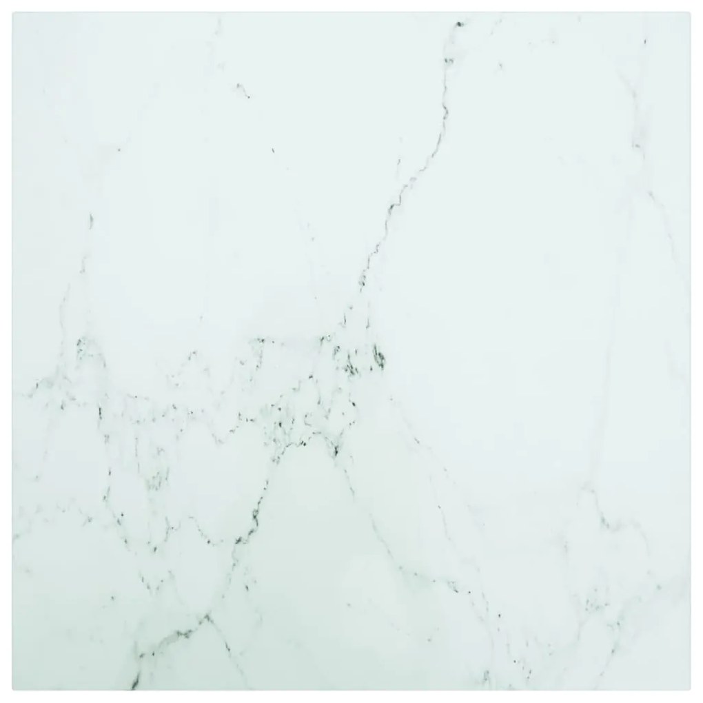 322255 vidaXL Blat masă alb 60x60cm 6mm sticlă securizată, design de marmură