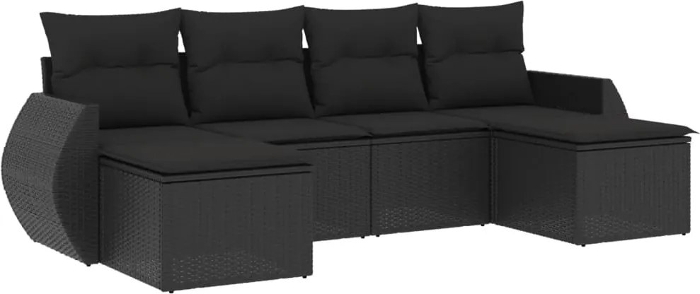 vidaXL Set mobilier de grădină cu perne, 6 piese, negru, poliratan
