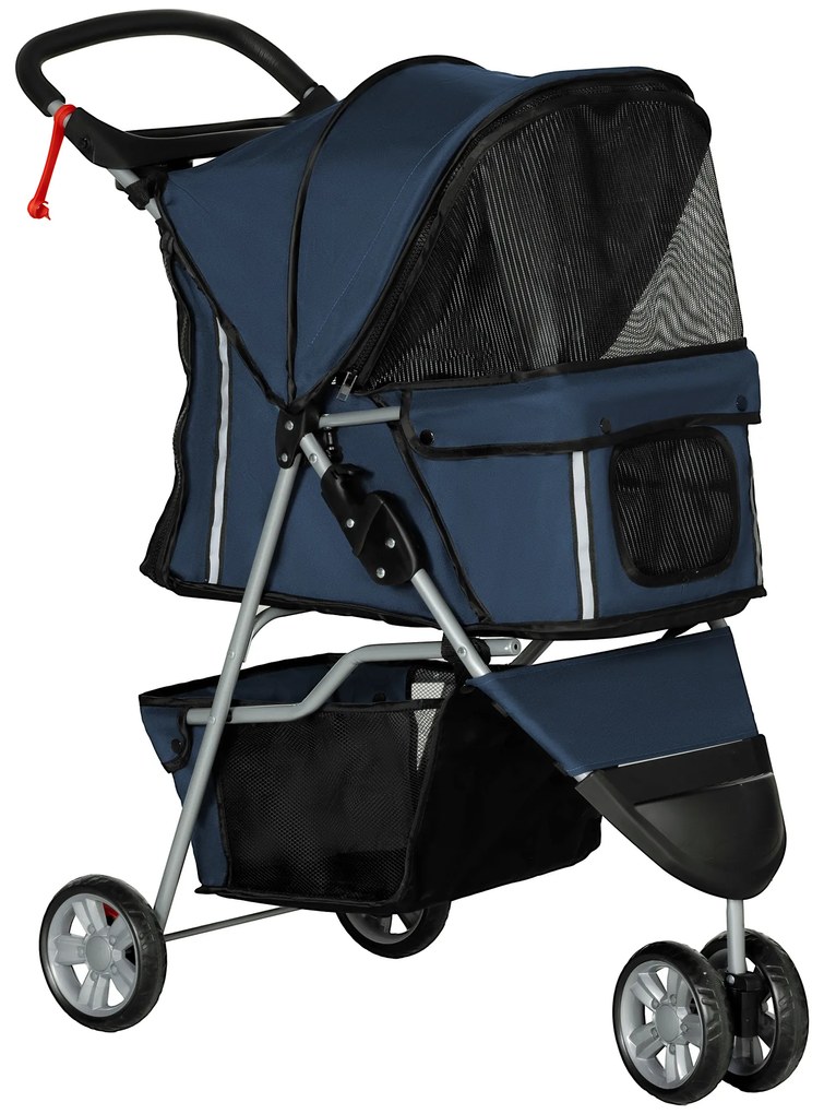 PawHut Cărucior pliabil pentru animale, chariot pliant câini pisici, portă pahar, 600D Oxford oțel, 75 x 45 x 97 cm bleu foncé | Aosom Romania
