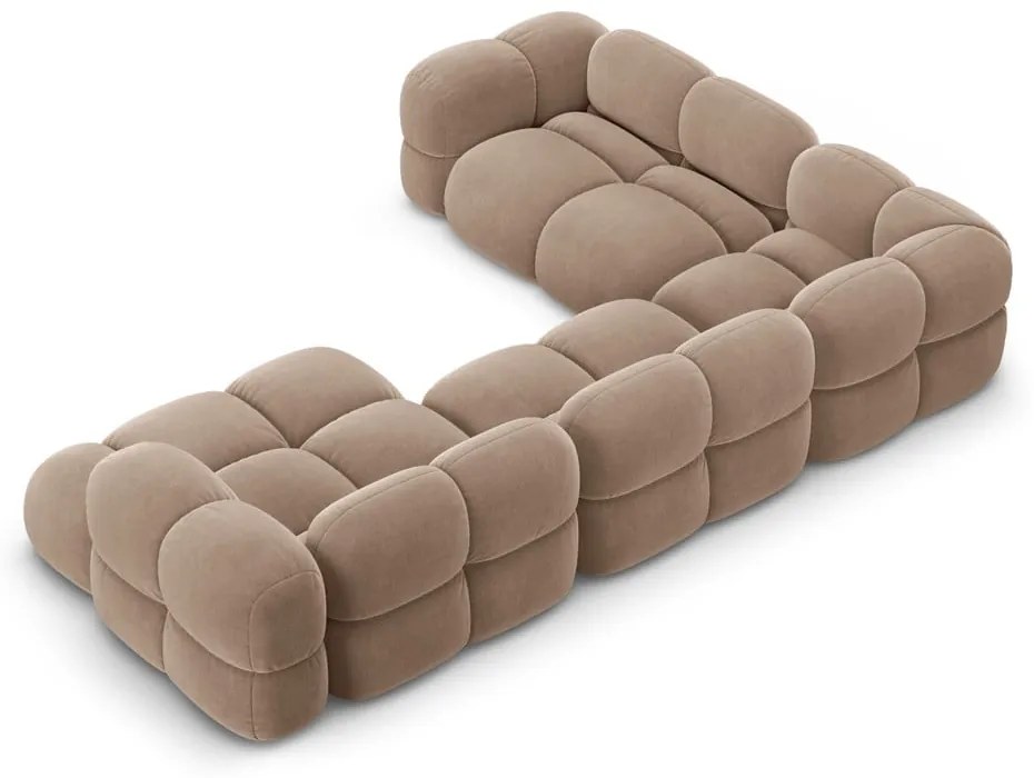 Colțar maro cu tapițerie din catifea (cu colț pe partea stângă/în formă de "U") Loretto – Cosmopolitan Design