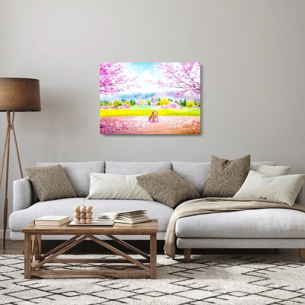 Tablou pe sticlă - Căprioară pictată, acuarelă (70x50 cm)