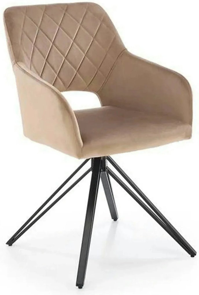 Scaun rotativ K535, bej/negru, stofa catifelata/metal, 57x60x86 cm
