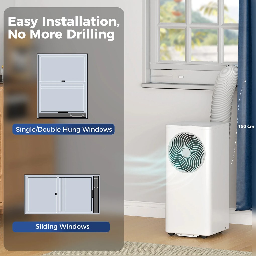 HOMCOM Aparat de aer condiționat portabil 9000 BTU 4-în-1 răcire dezumidificator ventilator mod somn pentru 33 m² Alb | Aosom Romania