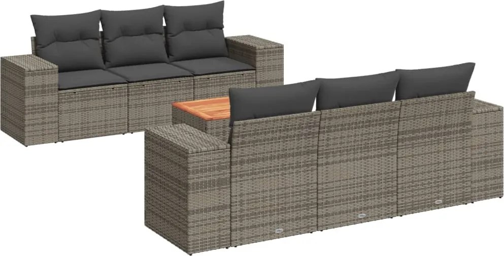 vidaXL Set canapele de grădină, 7 piese, cu perne, gri, poliratan