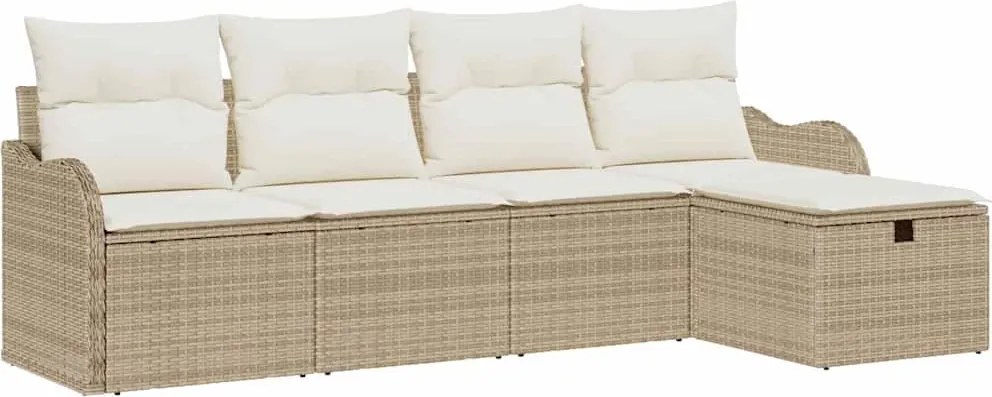 vidaXL Set de canapele pentru grădină cu pernă 5 pcs Bej Rattan poli