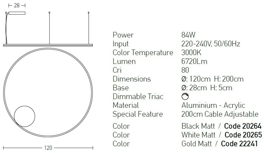 Lustra LED design modern circular ROTUNDA 120cm, alb mat