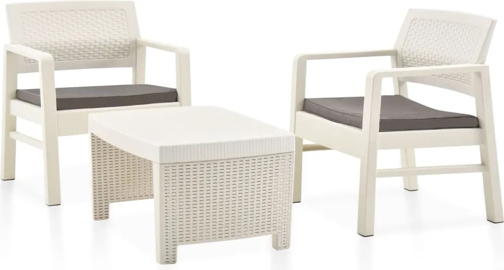 vidaXL Set mobilier de grădină, 3 piese, alb, plastic