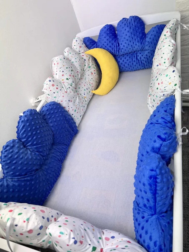 Set 6 aparatori patut pernute norisori Mincky albastru - pete mici de culoare + perna mică luna Deseda