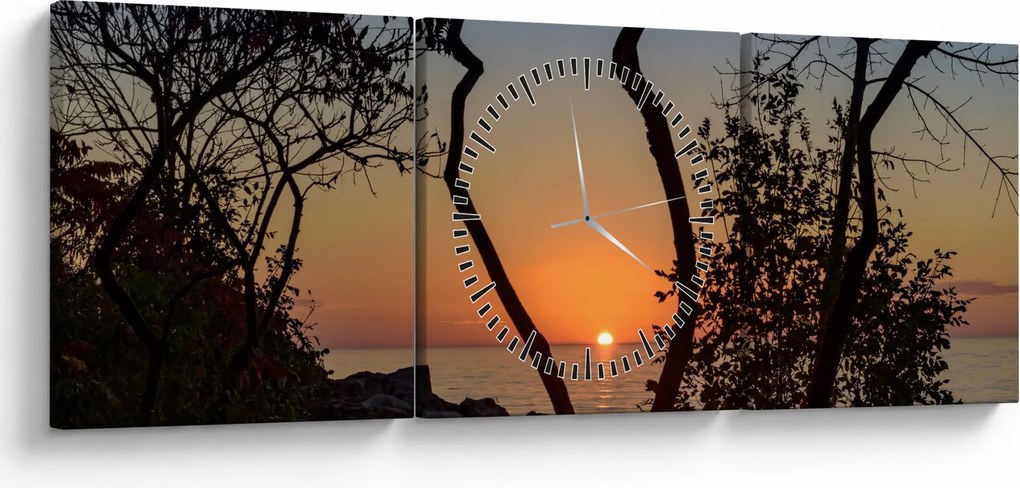 Tablou cu apus de soare (cu ceas) (90x30 cm)