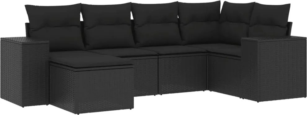 vidaXL Set mobilier de grădină cu perne, 6 piese, negru, poliratan