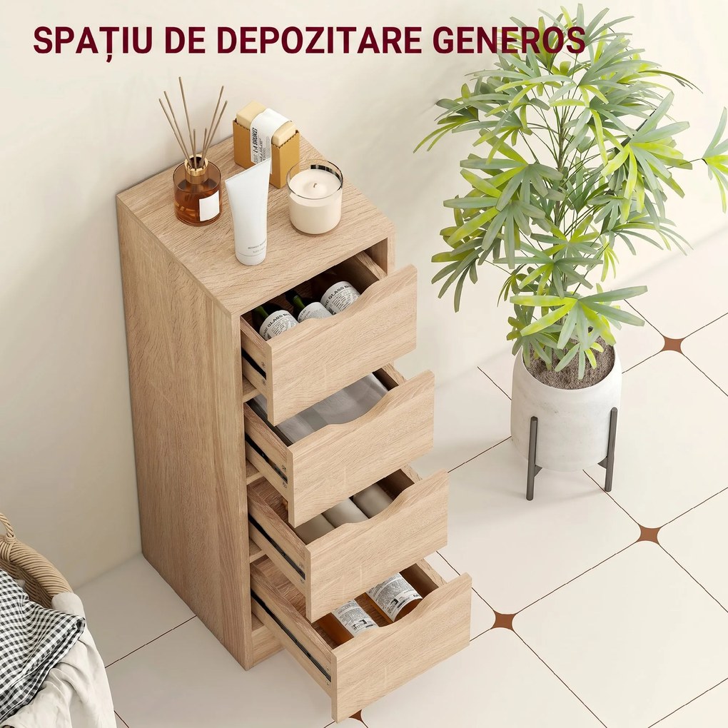 HOMCOM Dulap de Baie Compact cu 4 Sertare și Mânere Sculpatate, Stil Nordic | Aosom Romania