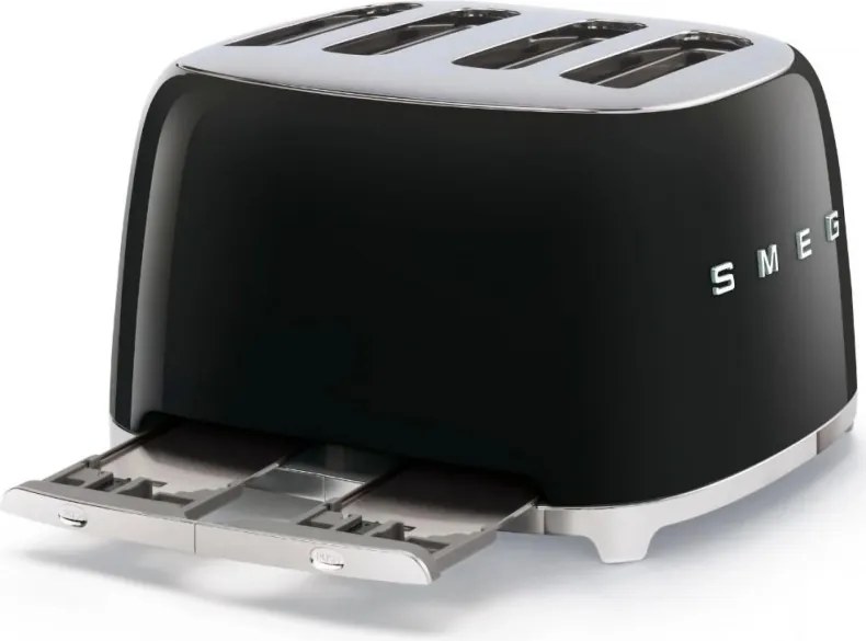Prăjitor de pâine SMEG 50's Style TSF03BLEU, 2000 W, 4 felii, 6 niveluri, Tava pentru firimituri, Cablu integrat, Oțel inoxidabil, Negru