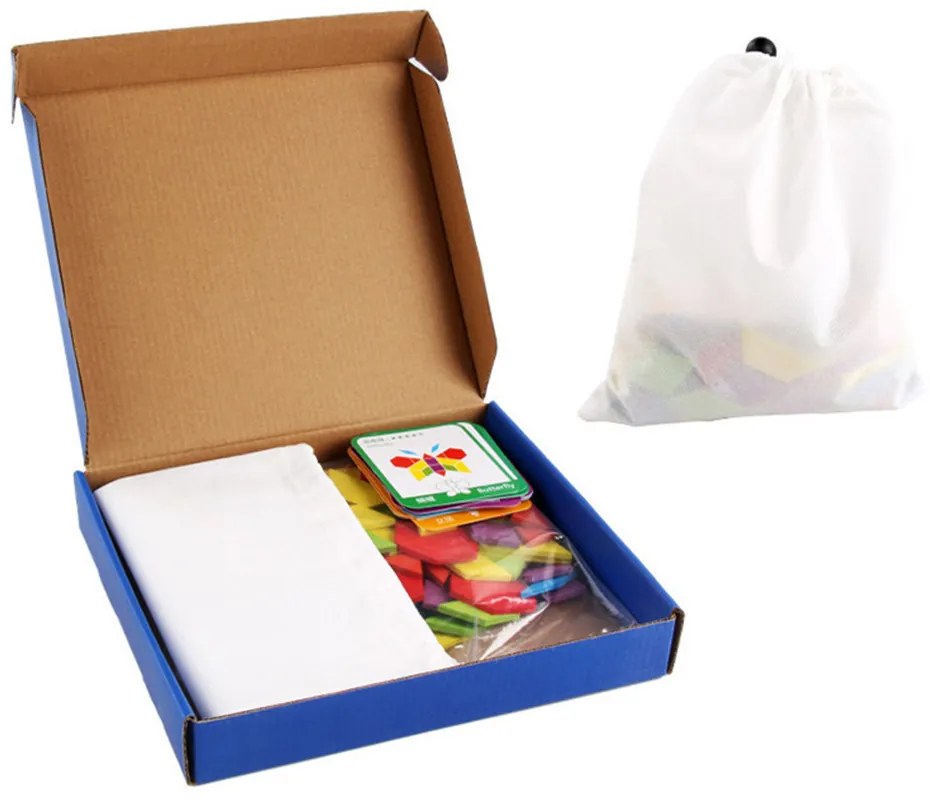 Jucărie de lemn Tangram cu forme creative, puzzle, 155 de bucăți