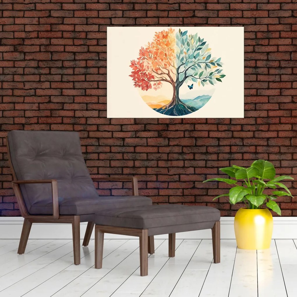 Tablou – Arbore dual cu fluture (90x60 cm)