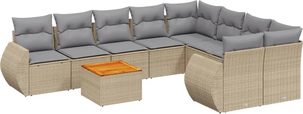 vidaXL Set canapele de grădină, 9 piese, cu perne, bej, poliratan
