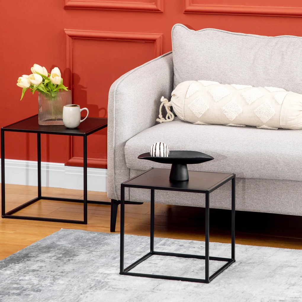 HOMCOM Set de 2 masute de cafea patrate stivuibile, masute laterale si de living din otel, alb | Aosom Romania