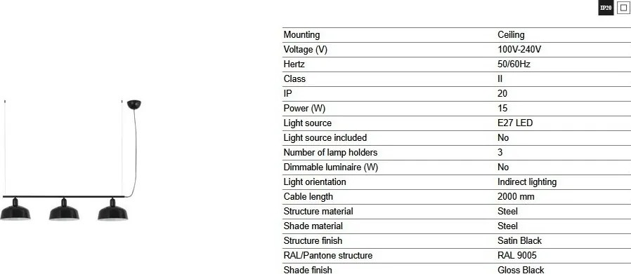 Lustra suspendata metal TATAWIN M 3L negru