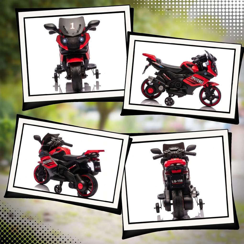 AIYAPLAY Motocicletă Electrică pentru Copii 18-36 luni, 6V, cu Roți Detașabile, Faruri și Melodii, Roșu | Aosom Romania