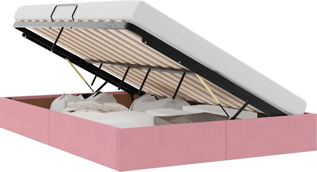 vidaXL Pat cu storage cu headboard Roz 140 x 190 cm Catifea