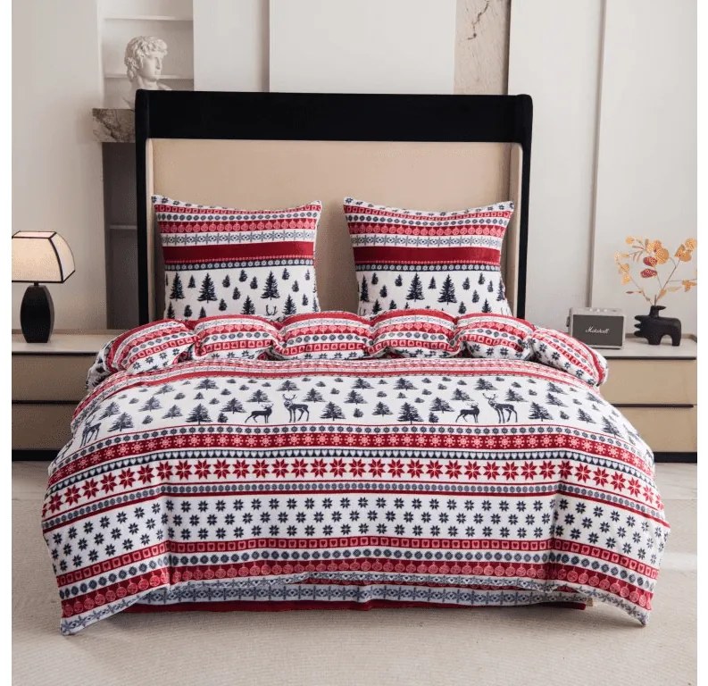 Set 2 buc Lenjerie cocolino TWINKLE CHRISTMAS colorat + Cearsaf Cocolino microplus cu elastic SOFT 180x200 cm alb, pat dublu