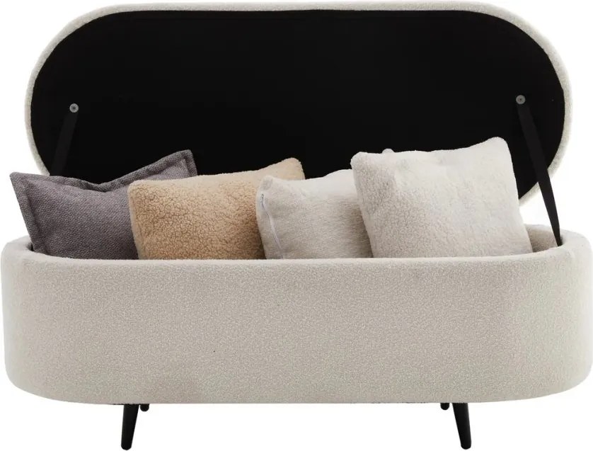 Bancheta alba cu spatiu de depozitare, Tesatura Boucle, VOQUE 110cm