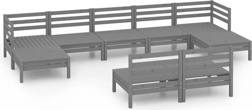 vidaXL Set mobilier de grădină, 9 piese, gri, lemn masiv de pin