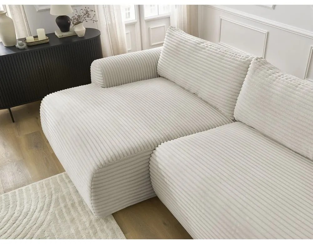 Colțar crem extensibil cu tapițerie din catifea reiată (cu colț pe partea stângă ) Lucien – Bobochic Paris