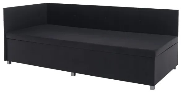 Pat tapițat AMSTERDAM 90x200 cm, gri, cu tăblie reversibilă și spațiu de depozitare