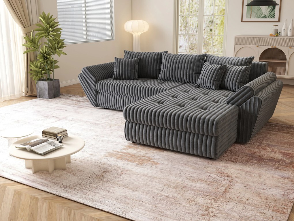 Colțar extensibil dumonde cu ladă de depozitare si sezut confortabil din spuma high-density, Loana Ambience Grey II 270x185 cm