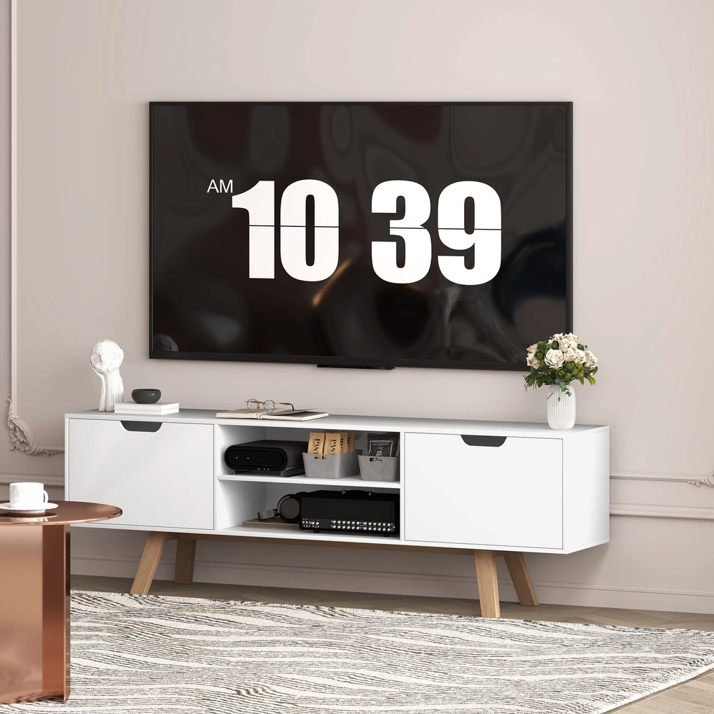 HOMCOM Suport TV cu sertare și rafturi deschise, MDF, 150 x 39 x 50 cm, Alb | Aosom Romania