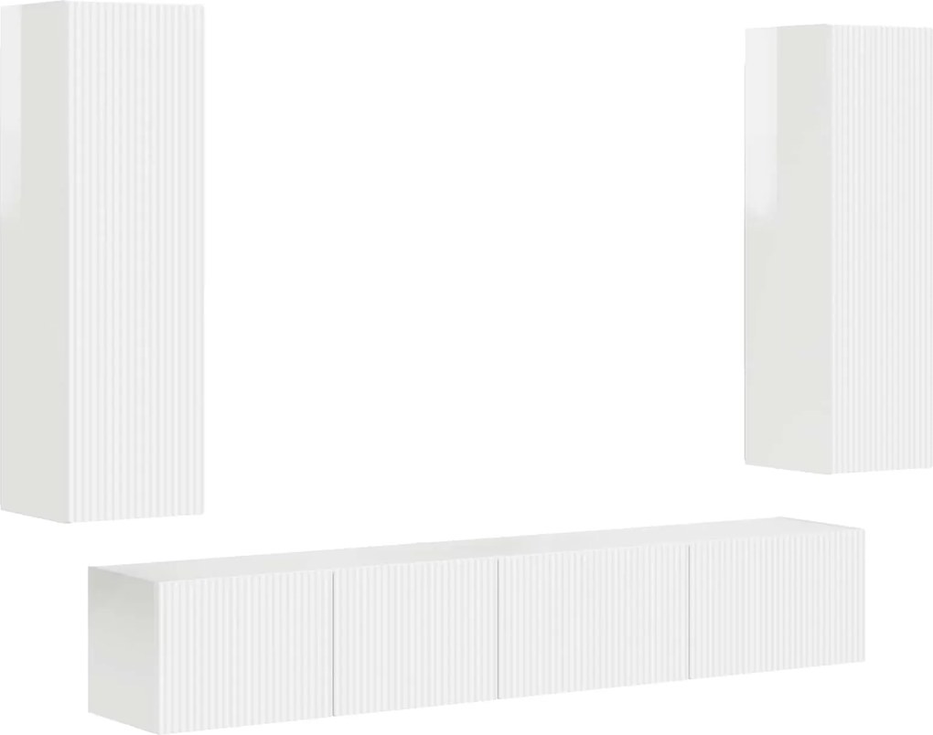 vidaXL Set comodă TV Pe perete 3 pcs Alb lucios Lemn compozit