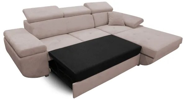 Colțar extensibil CASTELO în formă de L, cu spațiu de depozitare, cu șezlong pe partea dreaptă, bej