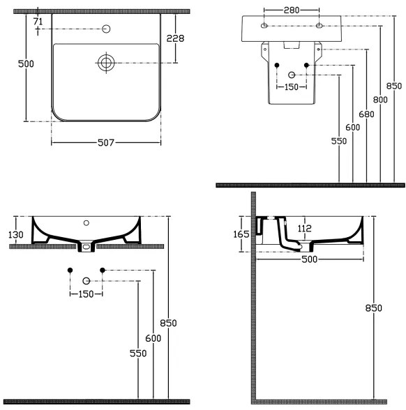 Isvea - Lavoar SOTT AQUA 50x50 cm, montare pe blat/suspendat, ceramică, alb