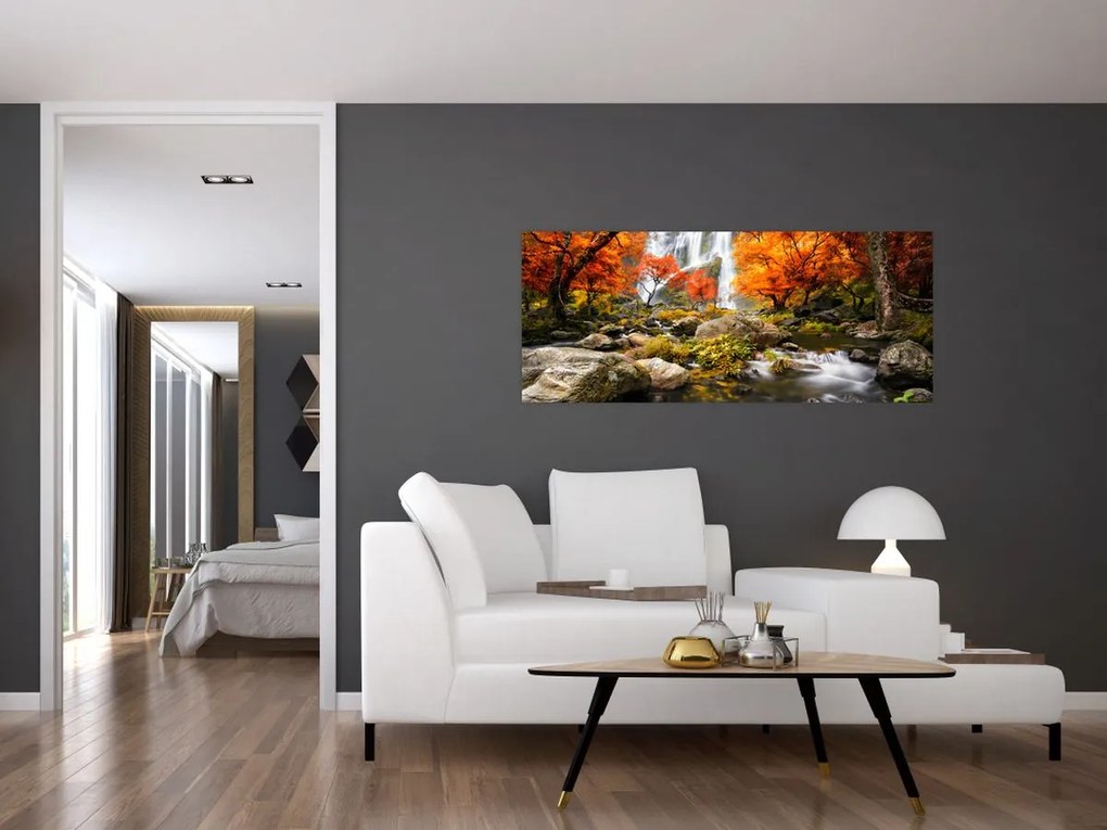 Tablou - Cascade în peisaj de toamnă, portocaliu (120x50 cm)